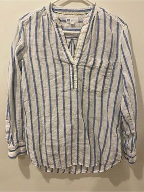 100% linen Gap striped long sleeve blouse small